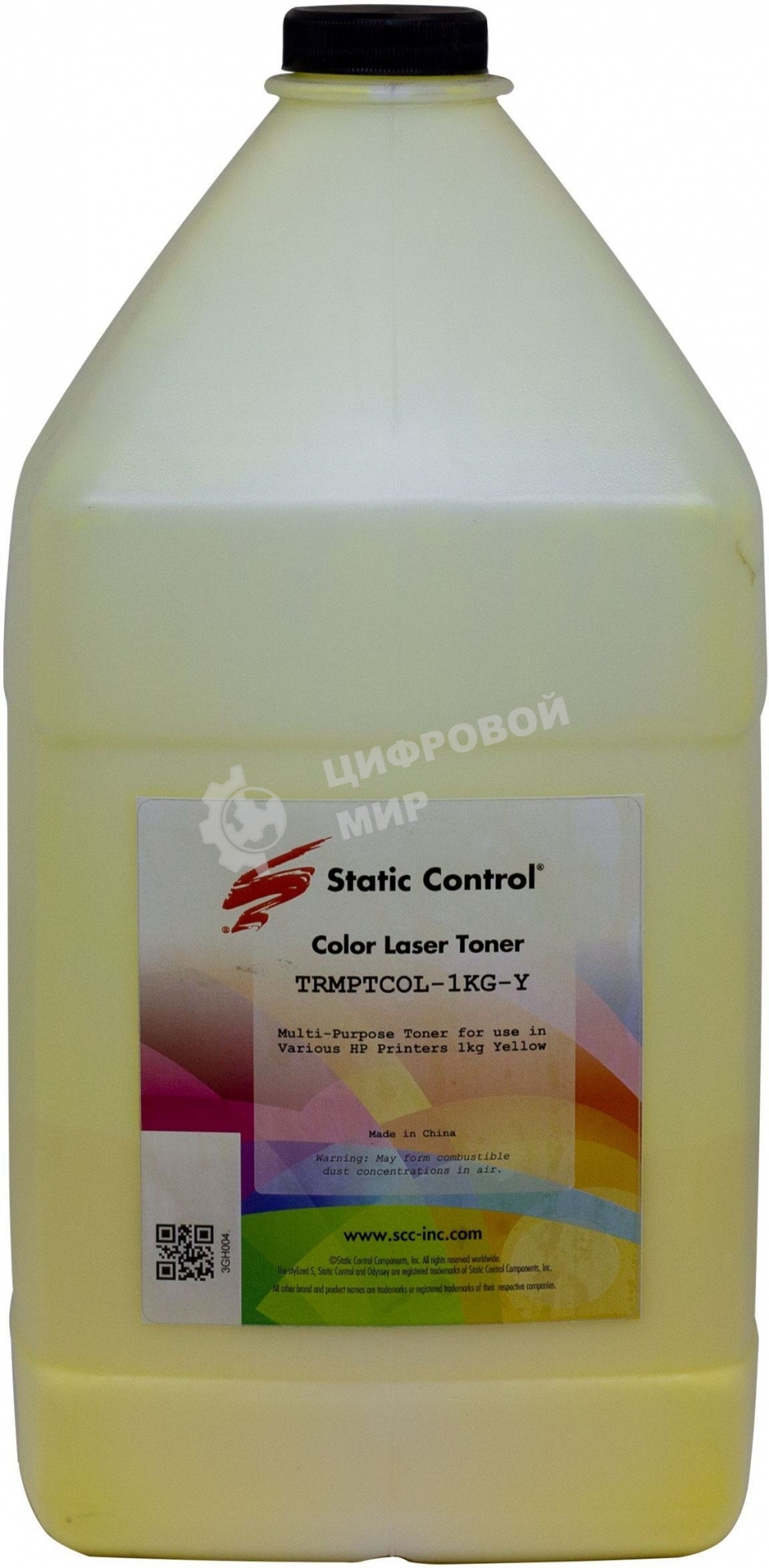 Тонер Static Control TRMPTCOL-1KG-Y желтый флакон 1000гр. для принтера HP CLJCP1515/Canon MF8330
