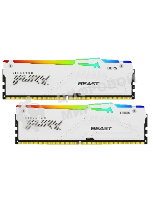 Оперативная память Kingston Fury Beast, DDR5, 32Gb (2x16Gb), 5600MHz, CL40, DIMM, с радиаторами, RGB, белый