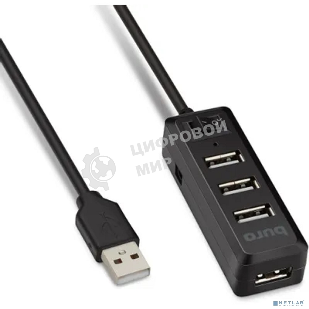 Разветвитель USB 2.0 Buro BU-HUB4-0.5L-U2.0 4порт. черный