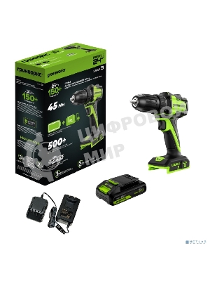 Дрель-шуруповерт Greenworks DD345, 24 В, 0 Ач, 45 Нм, бесщеточный