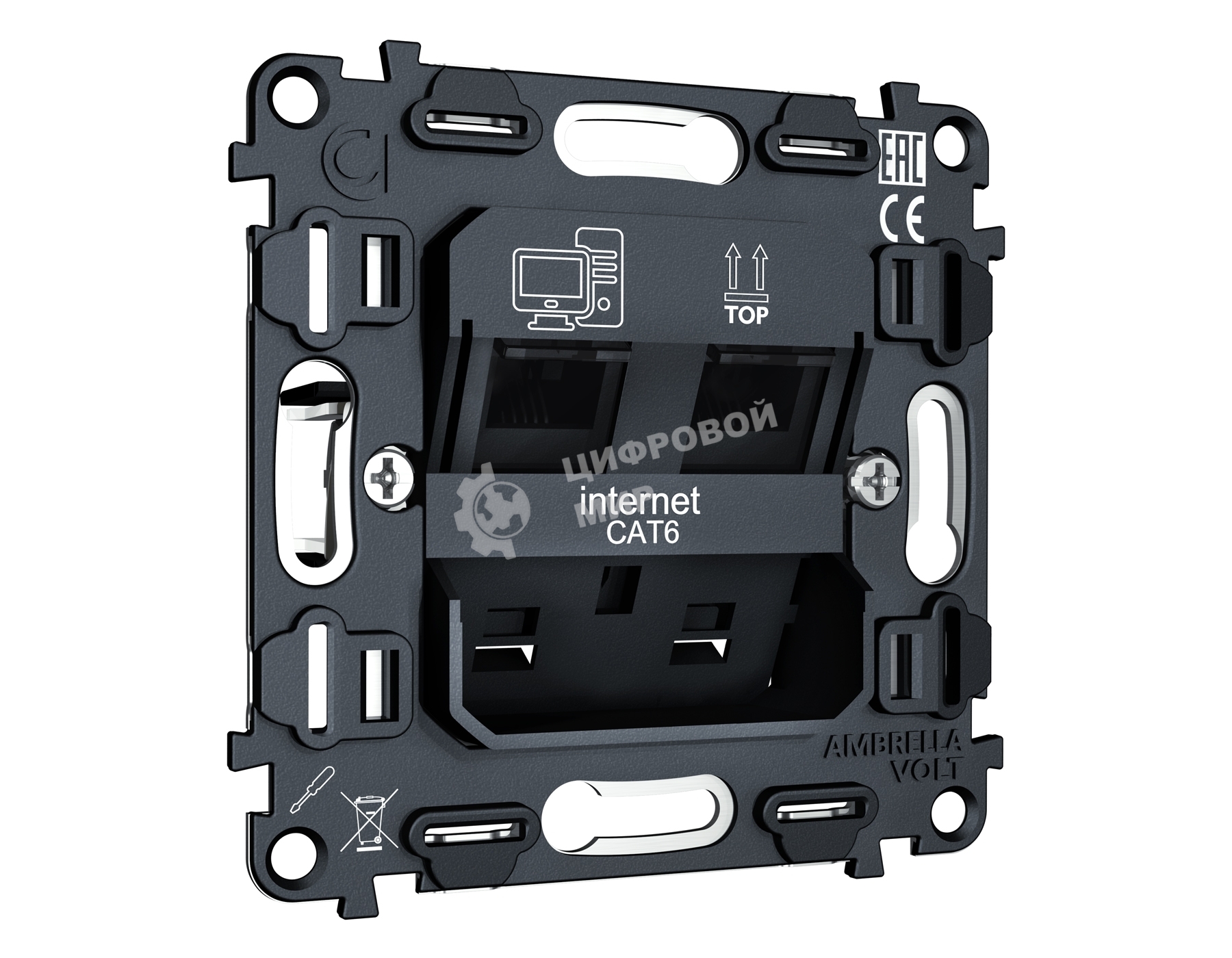 Механизм компьютерной двойной розетки RJ-45 (8P8C) CAT6 с автоматической защитной шторкой QUANT VM189