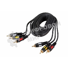 Шнур Rexant 3 RCA - 3 RCA, длина 1,5 м етра, черный (GOLD)