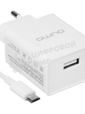 Сетевое зарядное устройство Qumo Energy light 10Вт, (модель 0103), порт: USB-A, + кабель PVC 1м. USB-A на MicroUSB, белый