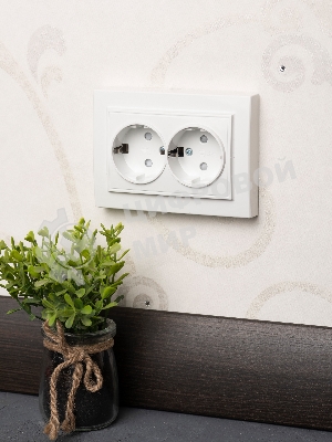 Розетка 2-ая, с/з,со шторками, 16А, СП Basic Минск белый