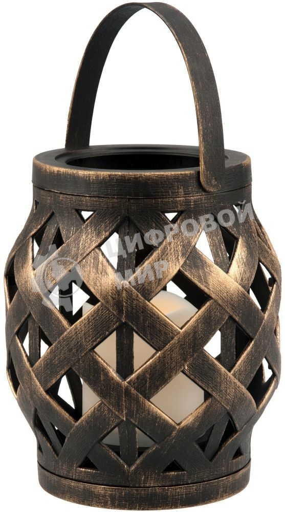 Декоративный фонарь со свечкой, плетеный корпус, бронза, размер 14х14х16,5 см, цвет теплый белый