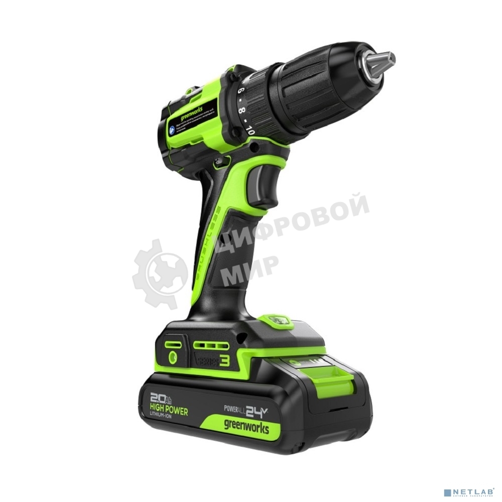 Дрель-шуруповерт Greenworks DD345, 24 В, 0 Ач, 45 Нм, бесщеточный