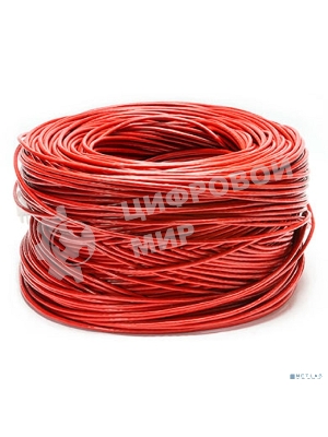 Кабель витая пара UTP (U/UTP) Cabeus UTP-4P-Cat.5e-SOLID-LSZH-RD, категория 5e, 4 пары (24 AWG), одножильный, красный, LSZH, нг(А)-HF, (305 м)
