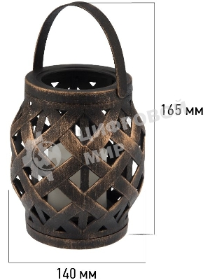 Декоративный фонарь со свечкой, плетеный корпус, бронза, размер 14х14х16,5 см, цвет теплый белый