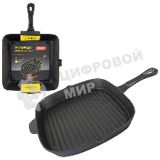 Сковорода-гриль Mallony квадратная чугунная GPR-26C, р-р 26 см, чугунная ручка