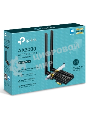 Адаптер Tp-Link ARCHER TX50E 11AX 3000Mbps dual-band PCI-E adapter, 2402Mbps at 5G and 574Mbps at 2.4G, support Bluetooth 5.0, WPA2 encryption, two external Antennas.