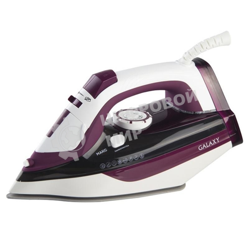 Утюг Galaxy Line GL 6108, бордовый с белым, паровой, 2400 Вт, постоянный пар 50 г/мин, паровой удар 230 г/мин, функции: автоотключение, самоочистка, антикапля, антинакипь, вертикальное отпаривание, индикатор автоотключения, индикатор нагрева, функция увла