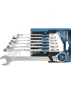 Набор ключей комбинированных Gross 14859 трещоточных, СRV, 7 шт -8 19 мм