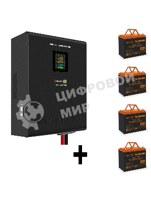 Комплект Источник бесперебойного питания EX296005RUS + батарея 75Aч EX285653RUS 4шт (инвертор, синус, для котла, настенный) ExeGate FineSine SX-7000.LCD.AVR.2SH.T <7000VA/5000W, чистая синусоида, цветной LCD-дисплей, AVR, 2*Schuko+клеммы, линейно-интерактивный, крепление настенное, черный> + батарея ExeGate HRL 12-75 (12В, 75Ач) 4шт