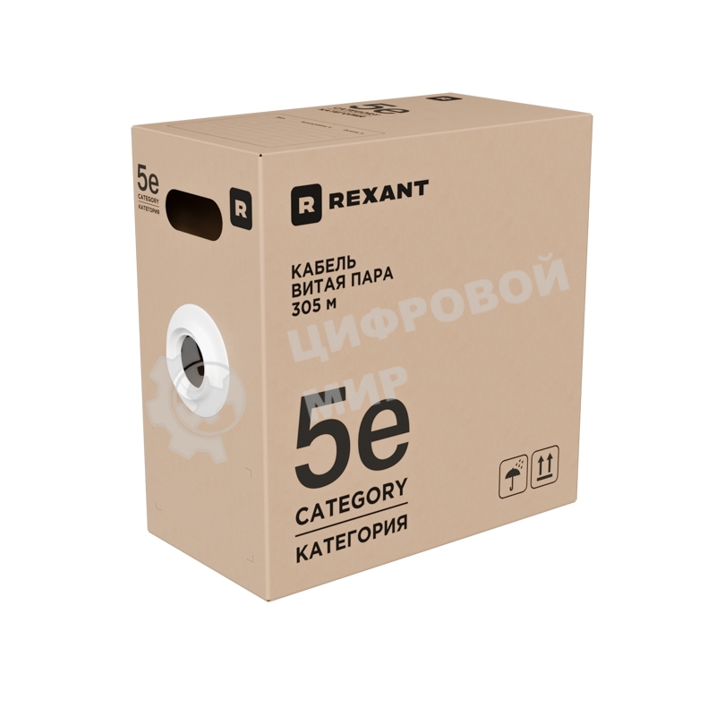 Кабель витая пара Rexant U/UTP, cat.5e, ZH нг(А)-HF, 4x2x0,52 мм, 24AWG, INDOOR, SOLID, серый, 305м