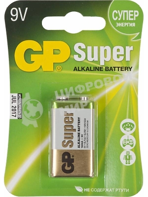 Алкалиновая батарейка GP Super Alkaline G-Tech 9V Крона - 1 шт. на блистере (1 шт.)