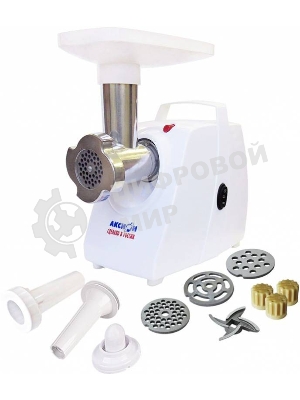 Мясорубка электрическая Аксион М33.01 белый, 1500 Вт, 1.7 кг/мин, реверс, защита от перегрузки, насадки - 3