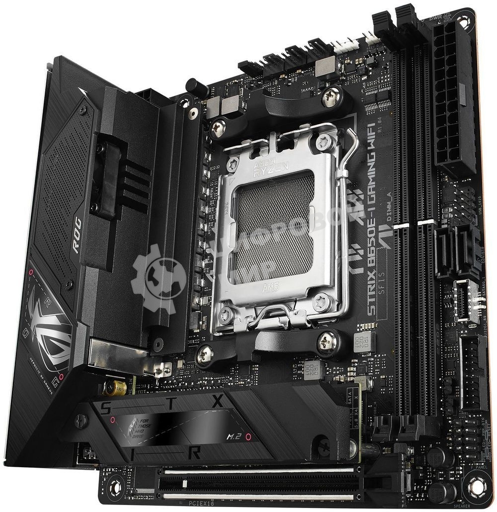 Материнская плата ASUS ROG STRIX B650E-I GAMING WIFI, AM5, AMD B650, 2xDDR5, 2xSATA, 2xM.2, 1xPCIe 5.0 x16, 1xHDMI, 1x 2.5Gb LAN, 4xUSB-A 3.2 Gen 2, 1xUSB-A 3.2 Gen 1, 1xUSB-C 3.2 Gen 2x2, 3x3.5 мм, 7.1, Mini-ITX
