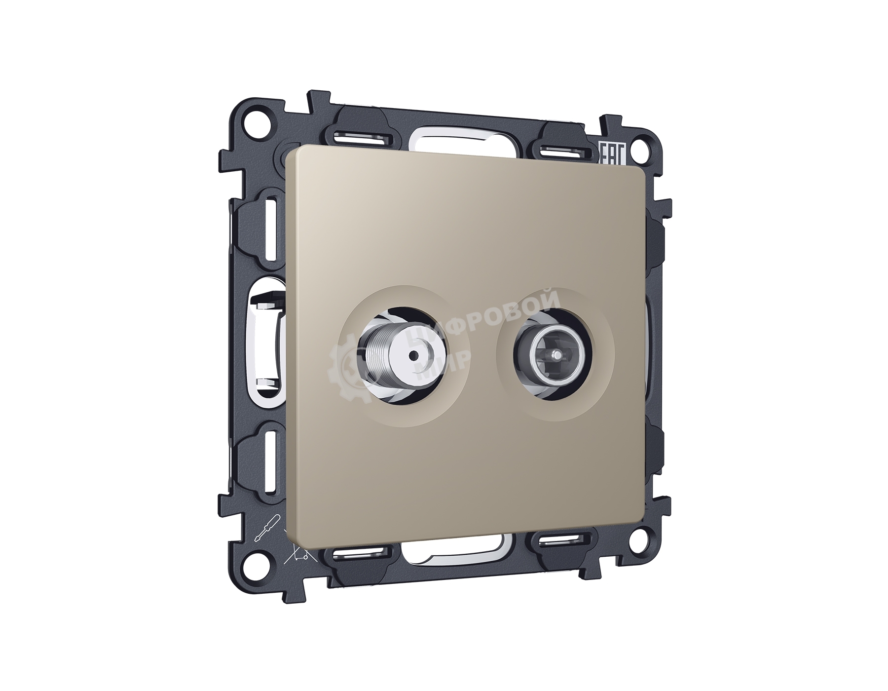 Комплект механизма розетки TV оконечной + SAT 5-862MHz 3.5dB/950-2150MHz 3.5dB ALFA Серо-бежевый матовый QUANT (AP3733, VM217) MA373310
