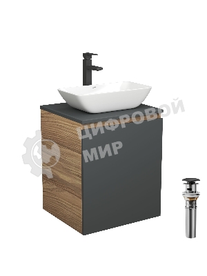 Тумба Bau Dream Blackwood 50 графит, раковина BAU Spectrum mini 47х24 смеситель для раковины высокий Hotel Black, черный, выпуск клик клак, черный