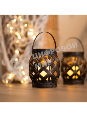 Декоративный фонарь со свечкой, плетеный корпус, бронза, размер 14х14х16,5 см, цвет теплый белый