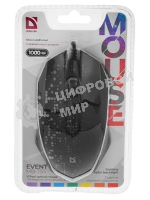 Мышь проводная Defender Event MB-754 черный, 1000 dpi, USB, кнопки - 3