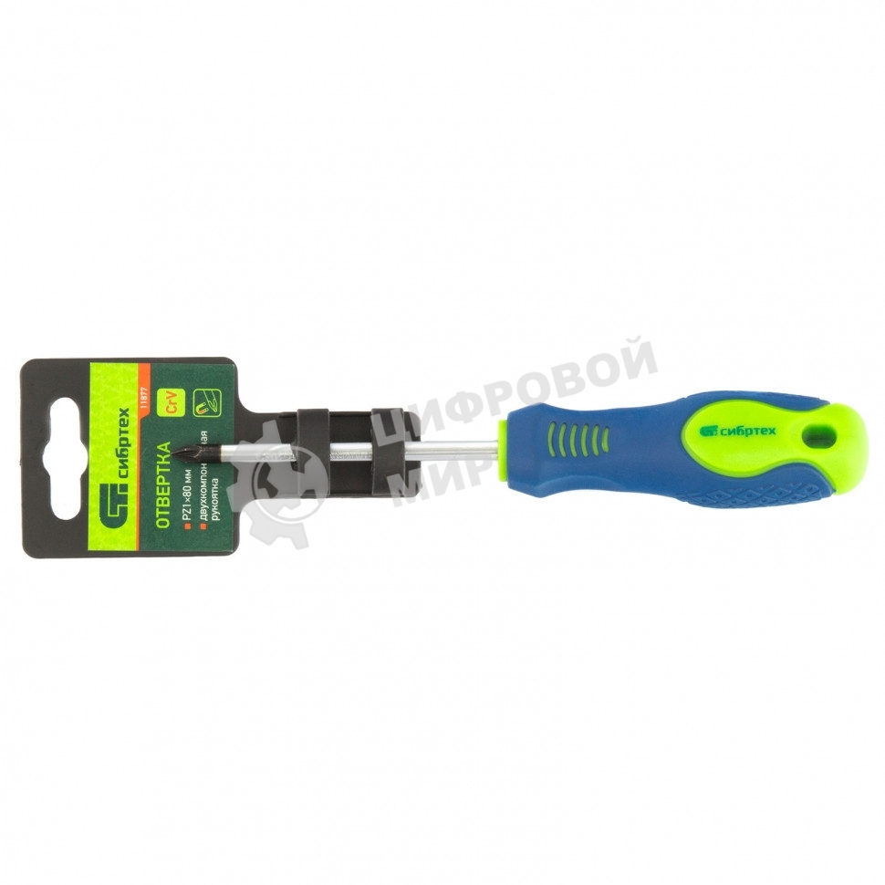 Отвертка Сибртех, PZ1 х 80 мм, CrV, двухкомпонентная рукоятка