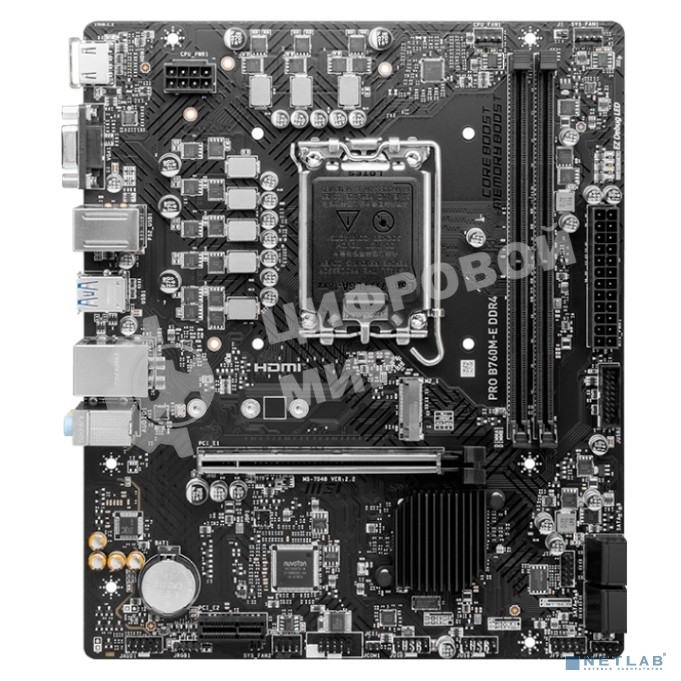 Материнская плата MSI PRO B760M-E, LGA 1700, Intel B760, 2xDDR5, 4xSATA, 1xM.2, 1xPCIe 4.0 x16, 1xPCIe 4.0 x1, 1xHDMI, 1xVGA, 1x1Gb LAN, 2xUSB-A 3.2 Gen 1, 4xUSB-A 2.0, 3x3.5 мм, 7.1, mATX
