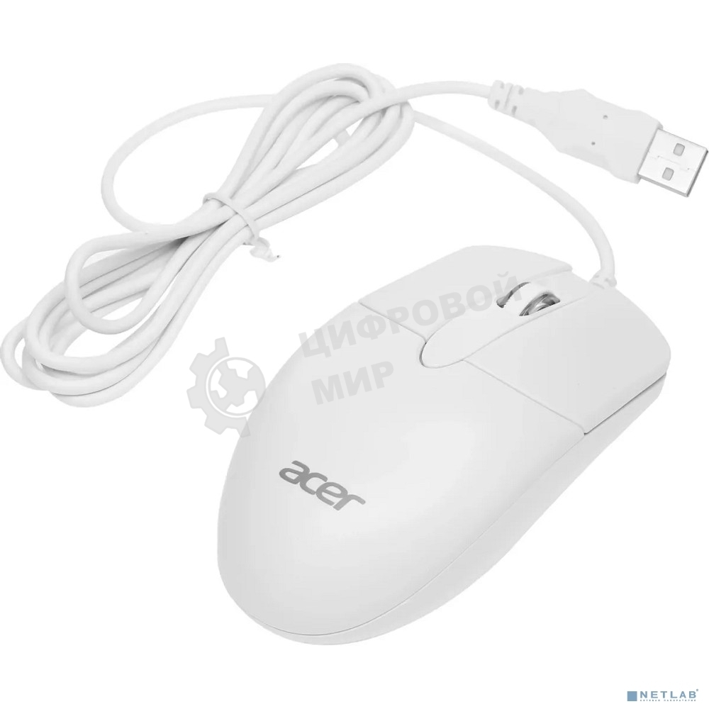 Мышь проводная Acer OMW300 белый, 1200 dpi, USB, кнопки - 3