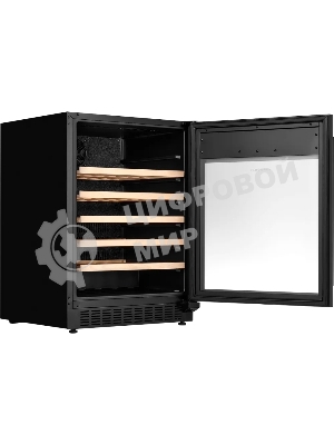 Винный шкаф KUPPERSBERG RBW 85, встраиваемый, High-Tech, объем 135 л, вместимость 54 бутылки, диапазон температуры 5-20 градусов, механическое открытие двери, 5 полок из бука, LCD дисплей, уровень шума 40 дБ, черный