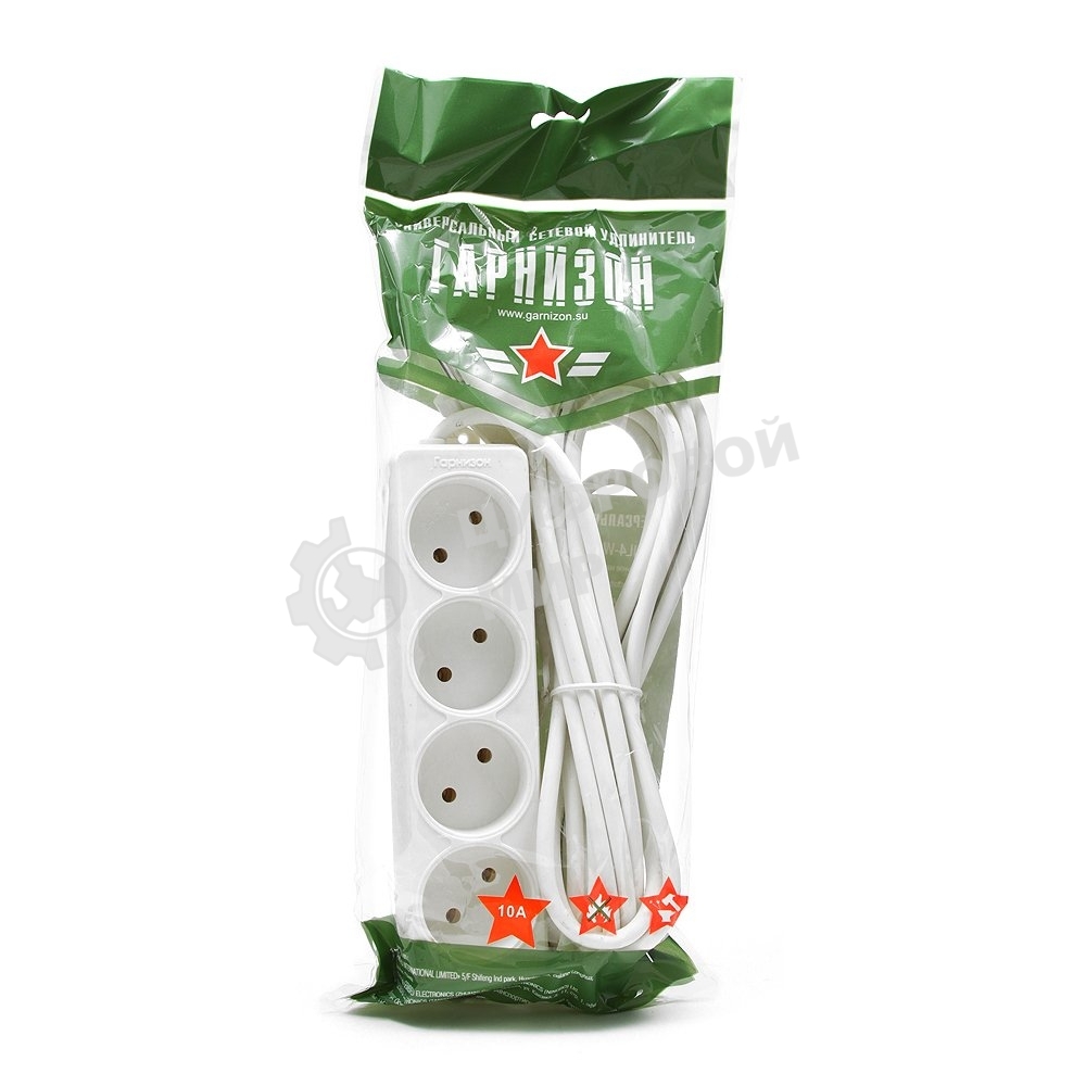 Удлинитель Гарнизон EL-NL4-W-5, 4 розетки допустимый ток 10А, длина 5 м.