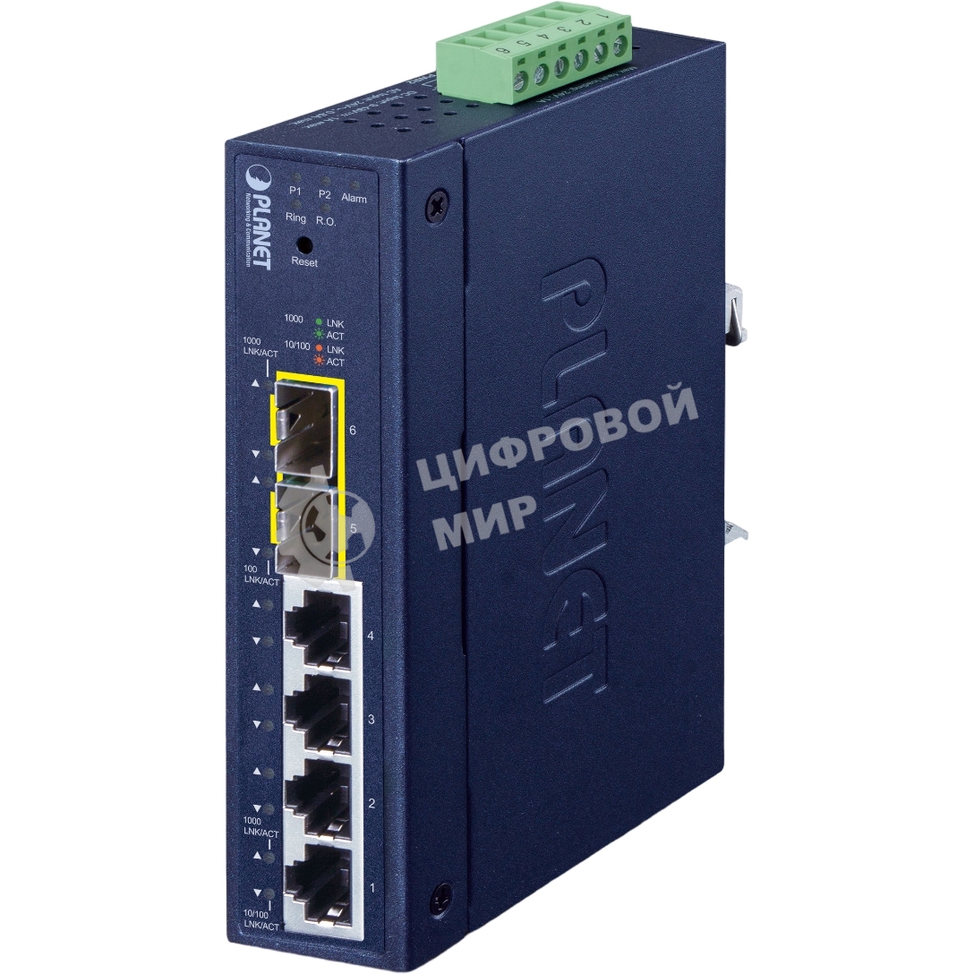 Коммутатор Planet IGS-4215-4T2S IP30 Industrial L2/L4 4-Port 10/100/1000T + 2-Port 100/1000X SFP Managed Switch (-40~75 degrees C, dual redundant power input on 9~48VDC/24VAC terminal block, supports ERPS Ring, CloudViewer app, MQTT and Cybersecurity feature)