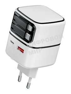 Сетевое зарядное устройство Qumo Energy PD 35Вт (Charger 0093), USB-A QC4+USB-C PD+(USB-C PD+USB 8Pin встр,кабель), белая