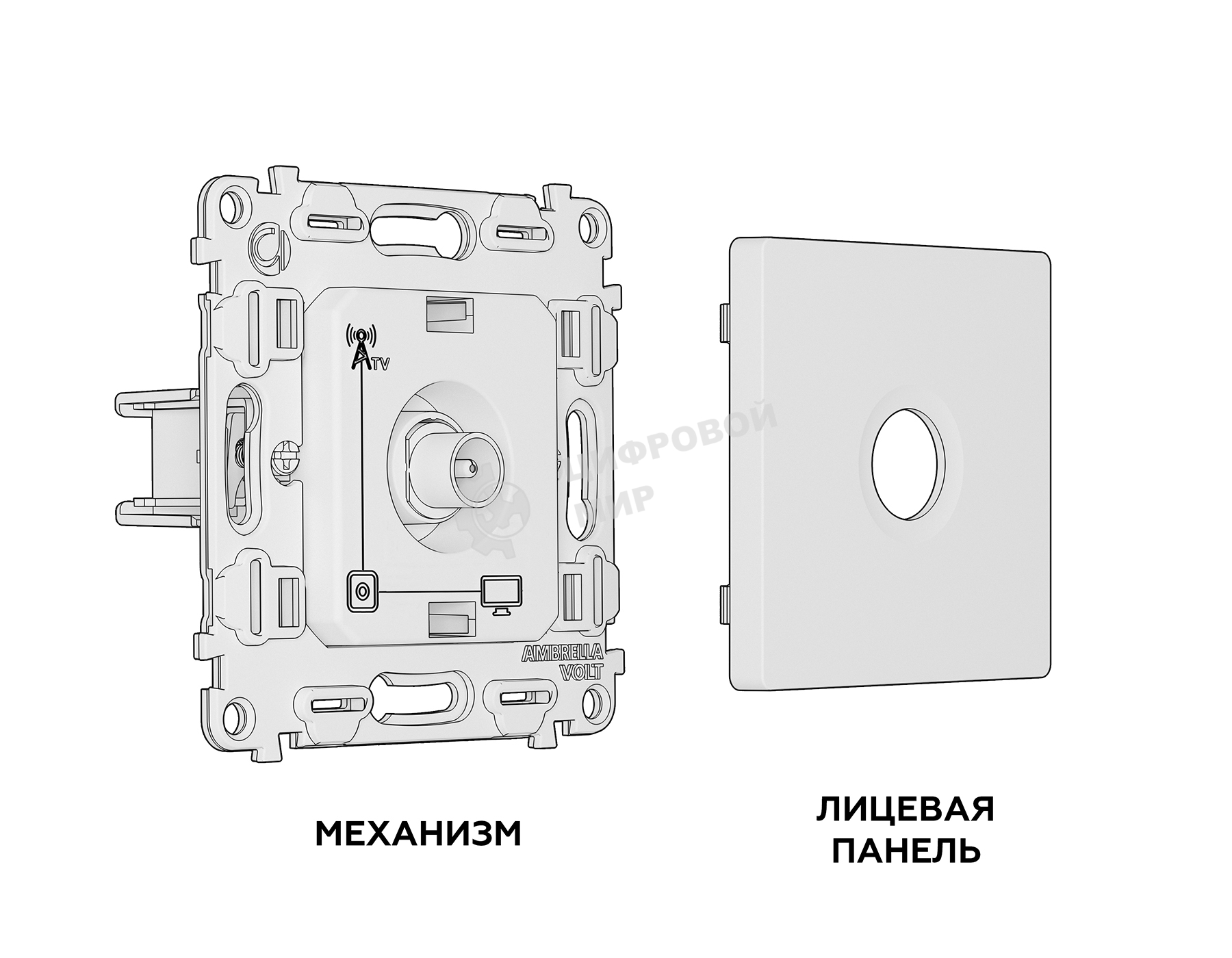 Комплект механизма TV розетки оконечной ALFA Белый матовый 50-870 MHz 1dB QUANT (AP1330, VM202) MA133010