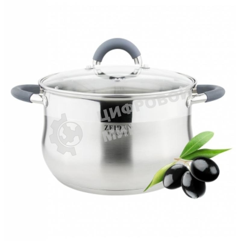 Кастрюля Zeidan Z-50253 5,1 л (Кастрюля со стеклянной крышкой - 5,1 л (O22х13.5 см), нерж.сталь, внутренняя - матовая полировка, снаружи - комбинированная полировка, шкала литража, ручки с силиконовым покрытием, КАПСУЛИРОВАННОЕ ДНО, ПОДАРОЧНАЯ УПАКОВКА С ПЛАСТИКОВОЙ РУЧКОЙ.)