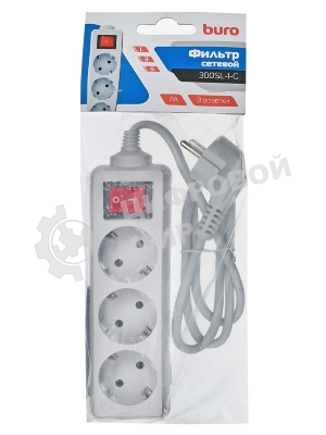 Сетевой фильтр Buro 300SL-1-G 1м, 3 розетки, серый (пакет ПЭ)