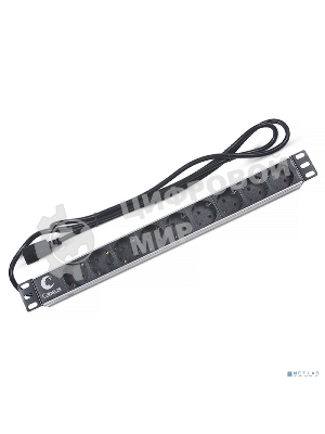 Блок силовых розеток Cabeus, Shuko х 9, вход IEC 320 C14, для шкафов, шнур 2 м, 50х490х50 мм (ВхШхГ), 10А, черный