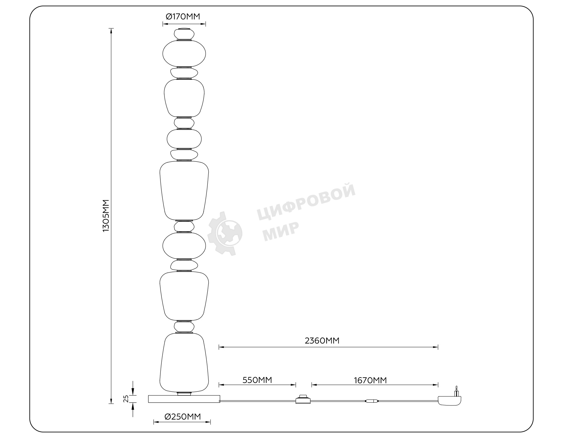 Светильник Ambrella light LH53172 SB/WH бронза/белый 34W 3000K D250*1305