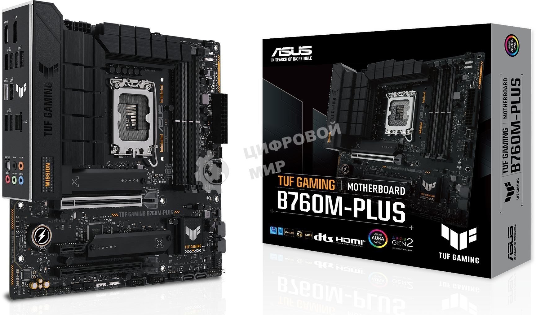 Материнская плата ASUS TUF GAMING B760M-PLUS, LGA 1700, Intel B760, 4xDDR5, 4xSATA, 2xM.2, 1xPCIe 5.0 x16, 1xPCIe 4.0 x4, 1xPCIe x1, 2xUSB-A 3.2 Gen 2, 3xUSB-A 3.2 Gen 1, 2xUSB 2.0, 1xUSB-C 3.2 Gen 2x2, 1x2.5Gb LAN, 5x3.5 мм, 7.1, mATX