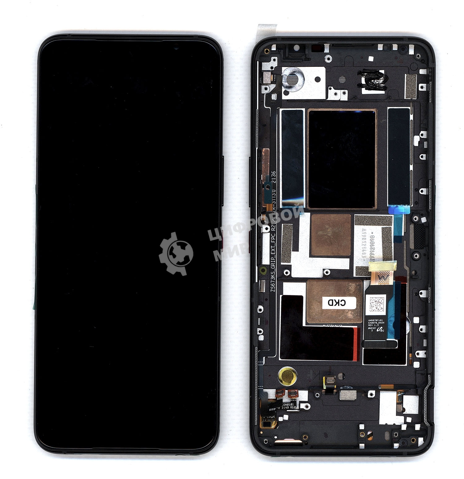 Дисплей для Asus ROG Phone 5s Pro ZS676KS черный с рамкой 90AI0091-R20020