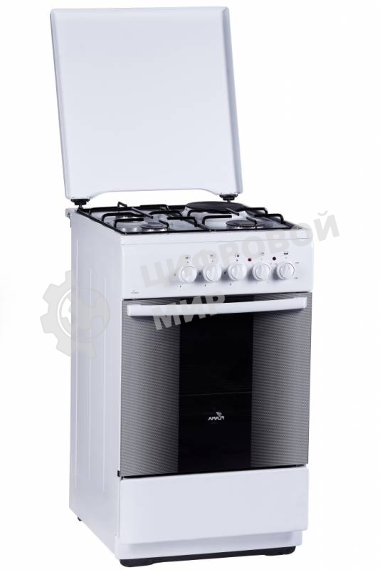Плита комбинированная Flama RK 23-101 W белый, конфорок 4 шт, духовка 50 л, 50 см x 85 см x 60 см