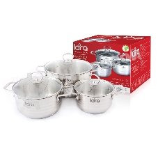 Набор кастрюль Lara LR02-80 Standart (1.8 л + 3.1 л + 5.7 л) капсулированное индукционное дно, крышки