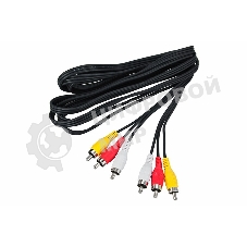 Шнур Rexant 3 RCA - 3 RCA, 5 м, черный (10 шт./уп.)