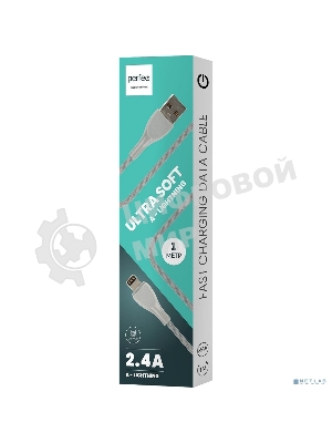 Кабель PERFEO USB A вилка - Lightning вилка, 2.4A, серый, силикон, 1 м., ULTRA SOFT (I4332)