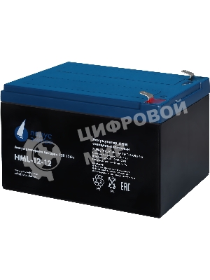 Battery Parus Electro, professional series HML-12-12, voltage 12V, capacity 12Ah (discharge 20 hours), max. discharge current (5sec) 180A, max. charge current 4.8A, lead-acid type AGM, terminals F2, LxWxH 151x98x95mm., full height with terminals 101mm., weight 4kg., service life 12 years.