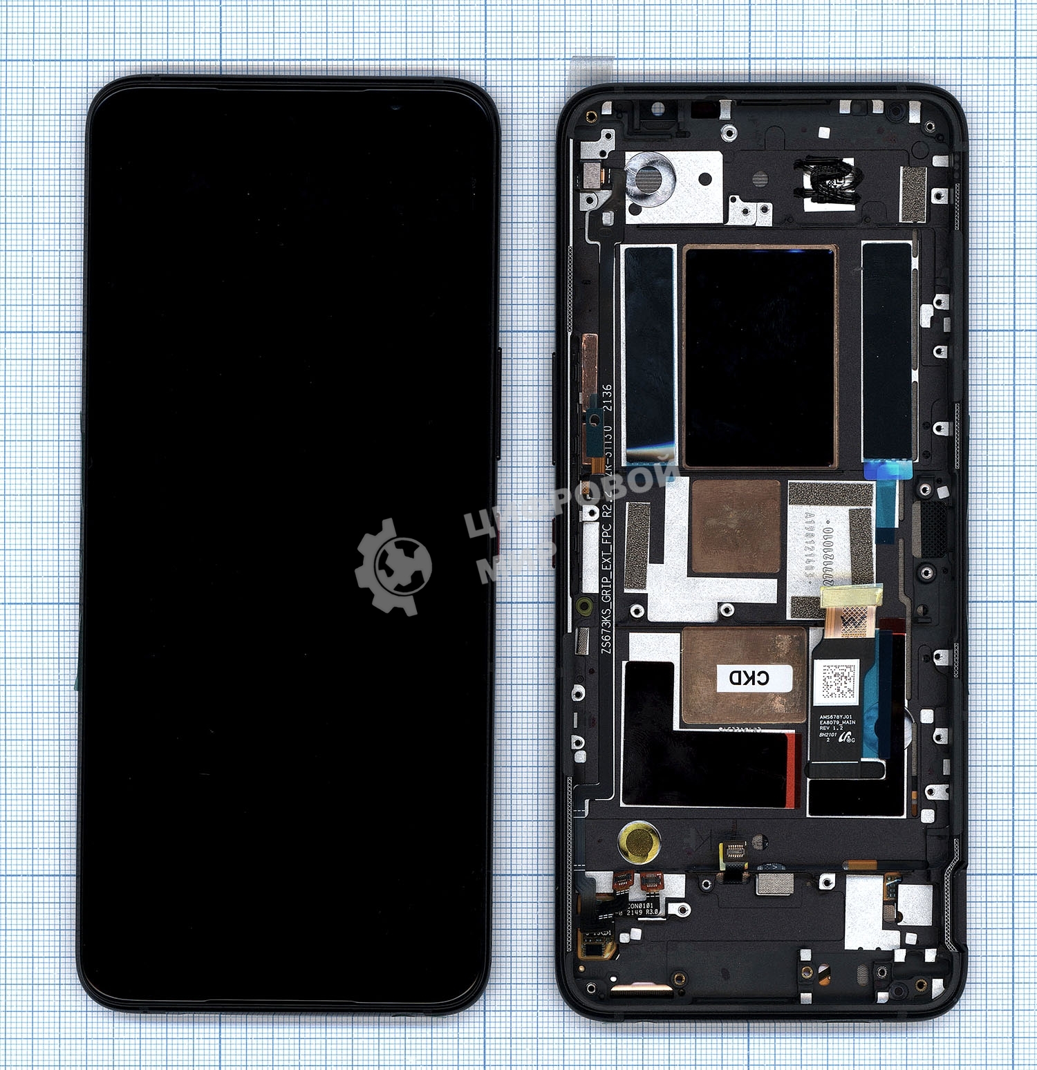 Дисплей для Asus ROG Phone 5s Pro ZS676KS черный с рамкой 90AI0091-R20020