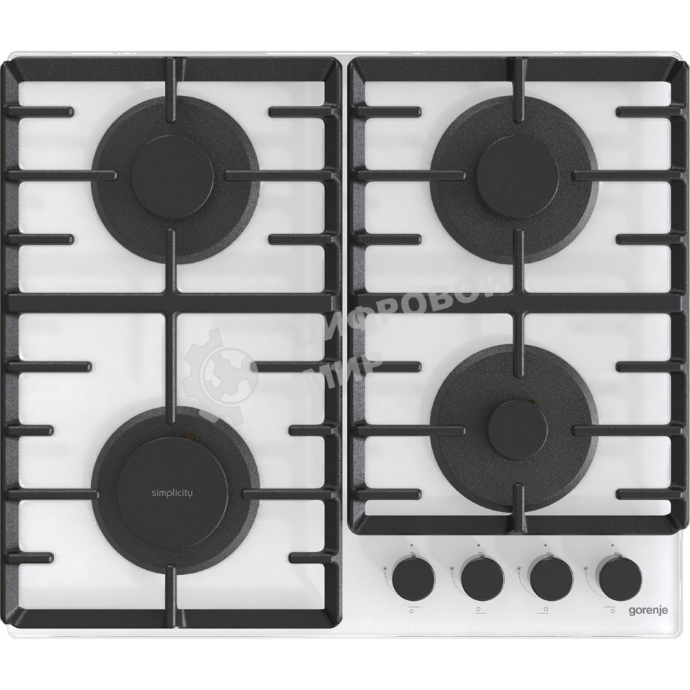 Газовая варочная панель Gorenje GT642SYW, 4 конфорки, закаленное стекло, белый