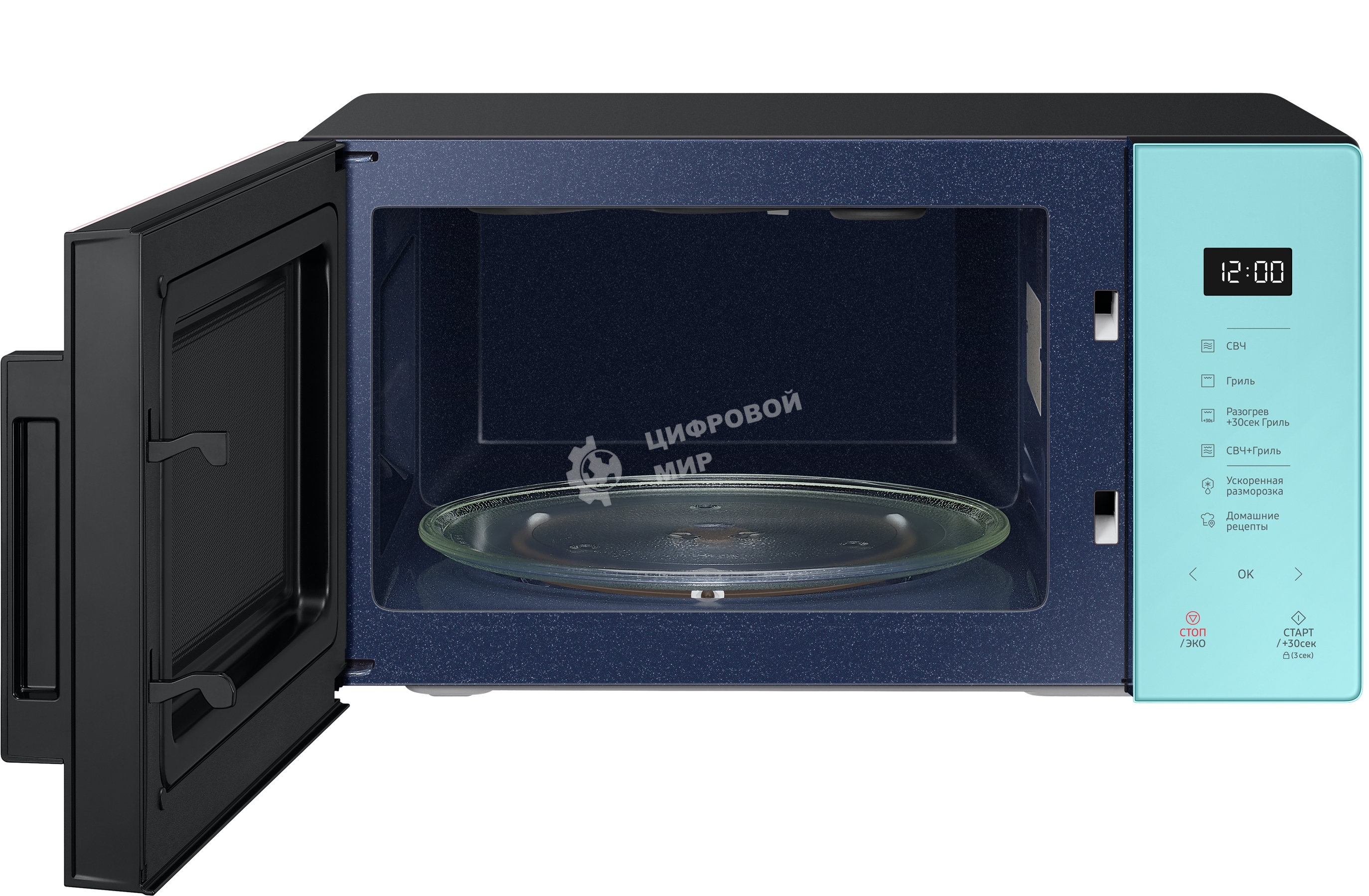 Микроволновая печь Samsung MG23T5018AN/BW голубой, 23 л, 800 Вт, переключатели - сенсор