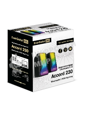 Акустическая система 2.0 ExeGate EX289687RUS Accord 230 (питание USB,Bluetooth, 2х3Вт (6Вт RMS), 60-20000Гц, черный, RGb подсветка)