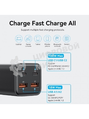 Сетевое зарядное устройство Vention на 4 порта GaN 100W USB (C+C+A+A) черный, шт.