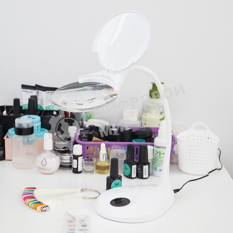 Лупа настольная 3D Rexant с подсветкой 3 LED, сенсорная регулировка яркости, EXPERT, белая